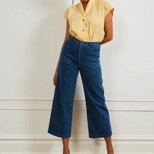 Loup Simone Wide Crop Jeans- Washed Indigo